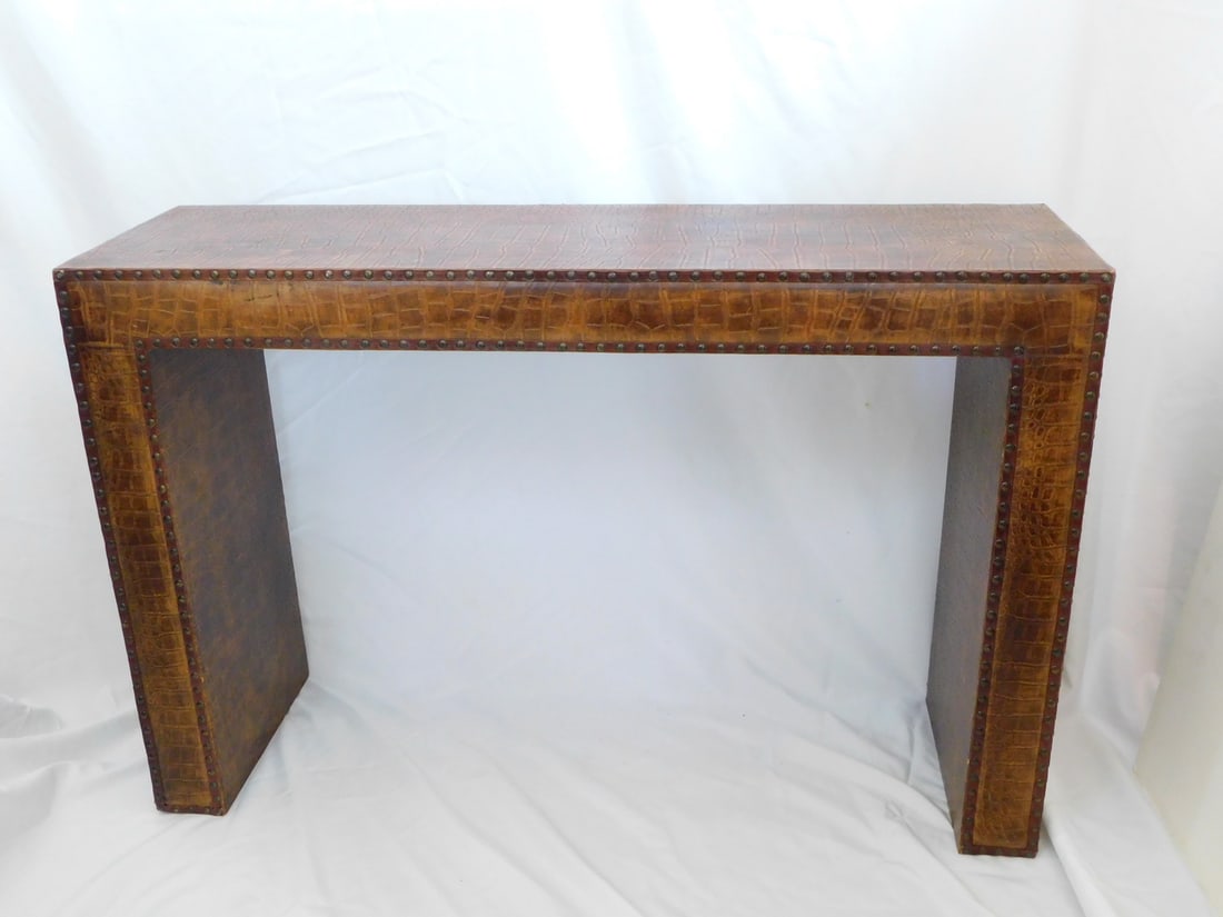 KARL SPRINGER STYLE FAUX CROCODILE EMBOSSED CONSOLE 30 X 48 X 14 (T127) (1 of 9)
