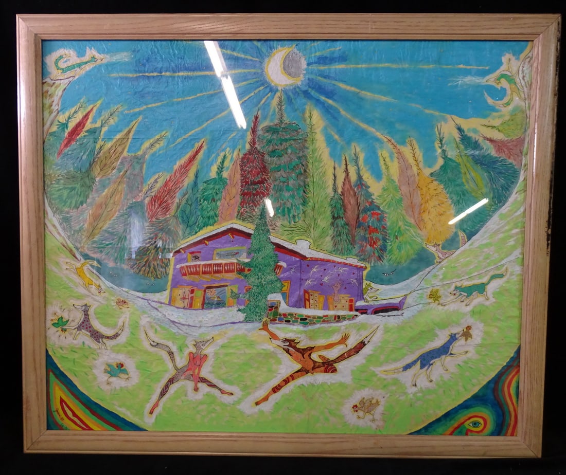 MEXICAN FOLK MYTHOLOGY [TOLTEC] DRAWING/PAINTING SIGNED JUAN '89 MIXED MEDIA 27" X 32" IMAGE (M 140) (1 of 8)