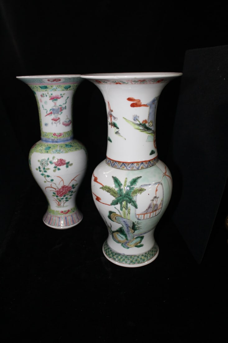 LOT OF TWO CHINESE VASES IN PINKS AND GREENS, LARGEST 12"H (1 of 10)
