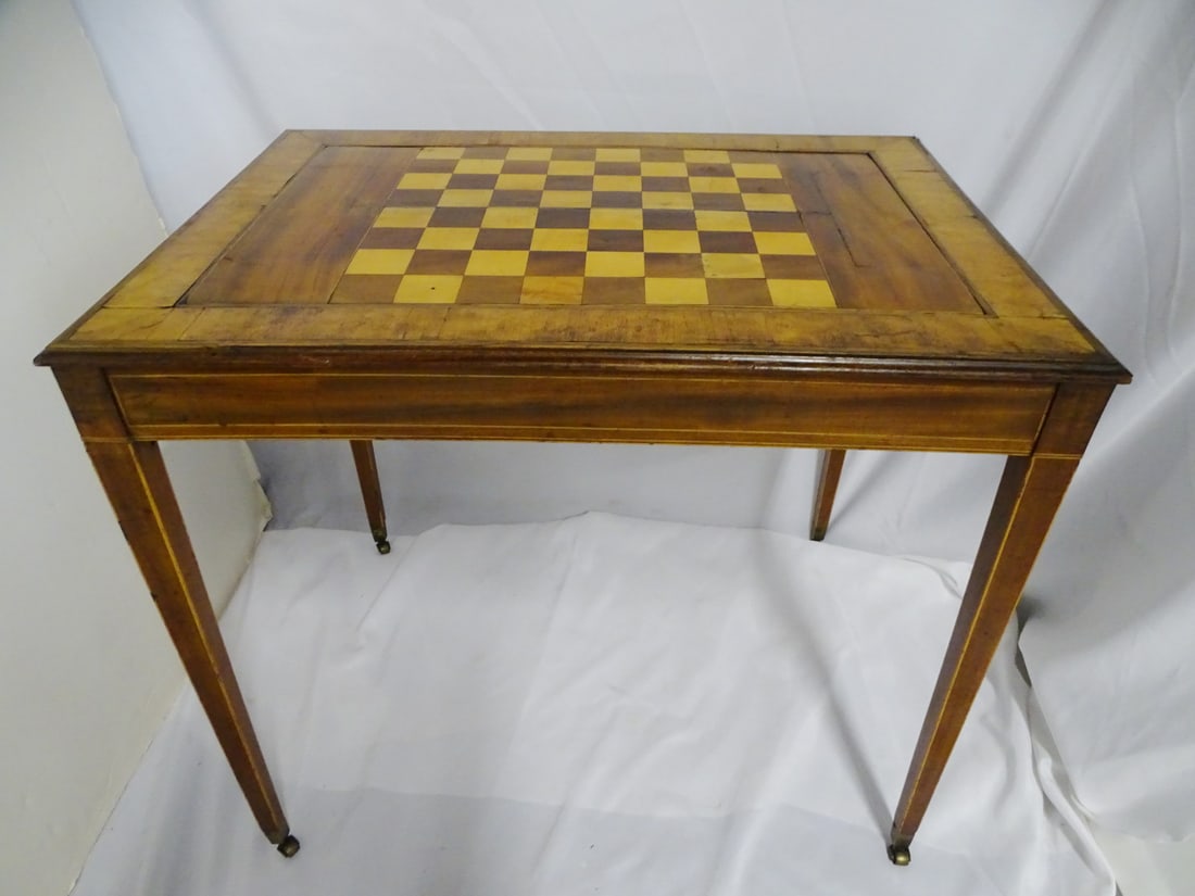 19TH CENTURY INLAID GAME TABLE WITH IMPRESSIVE INTERIOR 27.5X32X23 (1 of 20)