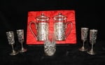 SILVER OVERLAY CHINESE TEA SET W/DRAGON MOTIF, FLORAL MOTIF FILIGREE TEA GLASSES & CORDIALS 6 1/2" (1 of 12)