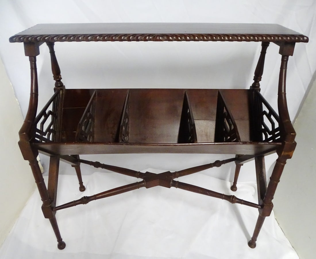 CHIPPENDALE MAHOGANY FAUX BAMBOO BOOK TROUGH CONSOLE TABLE 33" X 36 1/2" X 15 1/2" (1 of 10)