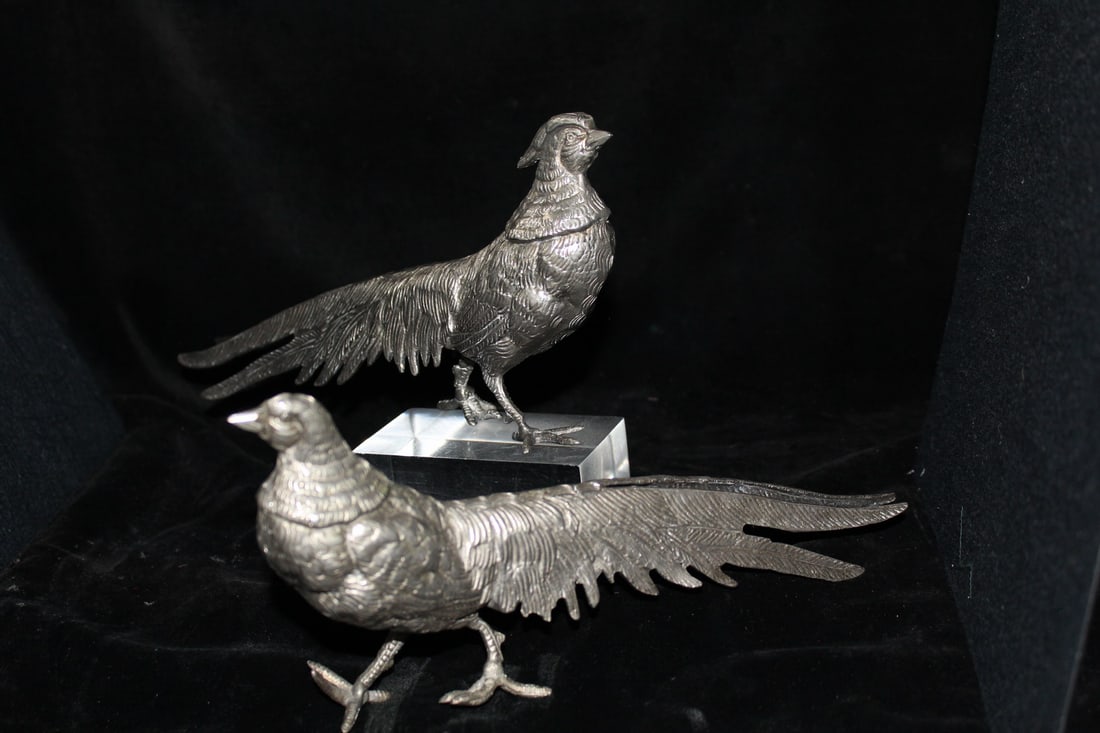 PAIR OF PEWTER PHEASANTS, 5.25 X 10.5 X 2 (1 of 7)