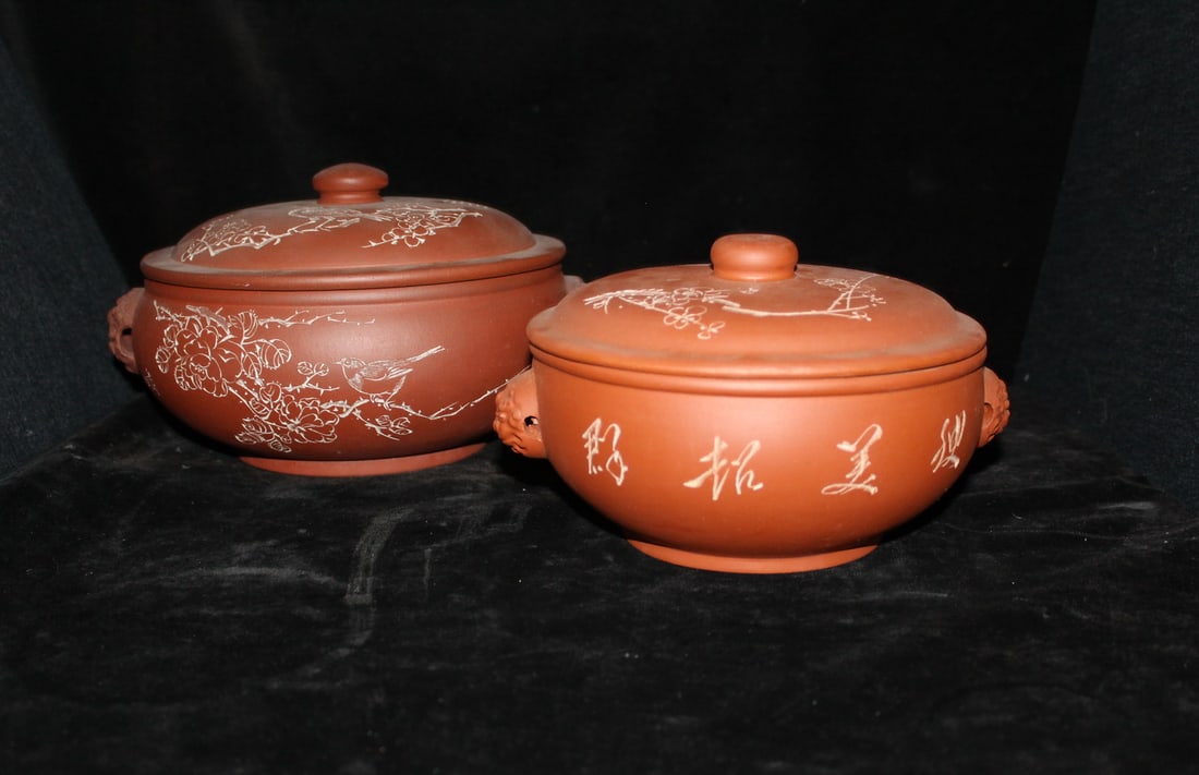 PAIR OF CHINESE REDWARE COOKING POTS, 6 X 10 X 8.5 LARGEST (1 of 10)