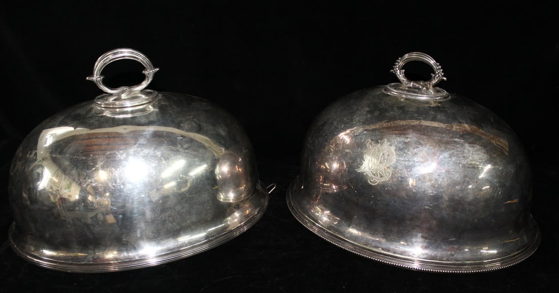 TWO SILVERPLATE MEAT COVERS/DOMES, SOME CONDITION ISSUES (SEE PHOTOS) 10.5 X 13 X 10.25 EACH (1 of 14)