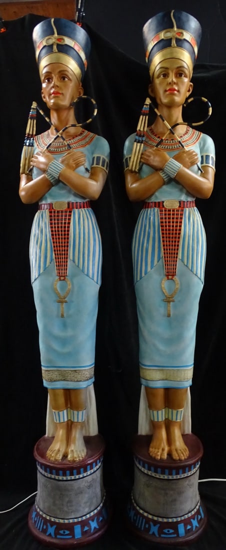 PAIR QUEEN NEFERTITI SCULPTURAL LAMPS (LIFESIZED!) 92" HIGH (1 of 19)