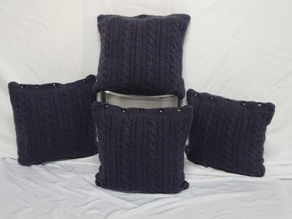 4 RALPH LAUREN CABLE KNIT PILLOWS IN AUBERGINE CASHMERE WITH TAGS AND WITH DOWN INSERTS. 18X18: 4 RALPH LAUREN CABLE KNIT PILLOWS IN AUBERGINE CASHMERE WITH TAGS AND WITH DOWN INSERTS. 18X18