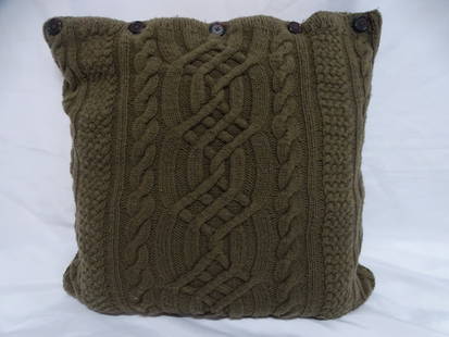 RALPH LAUREN CABLE KNIT PILLOW IN OLIVE, CASHMERE, WITH DOWN INSERTS. 22X22: RALPH LAUREN CABLE KNIT PILLOW IN OLIVE, CASHMERE, WITH DOWN INSERTS. 22X22