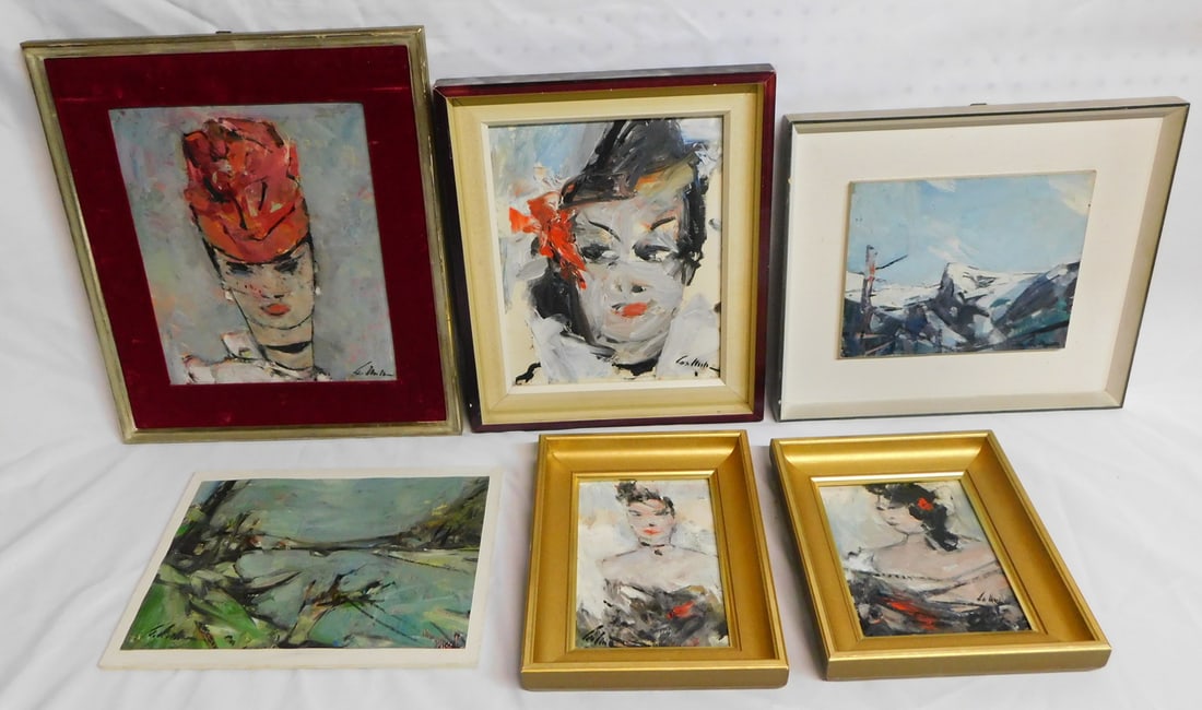 GROUP OF 6 PAINTINGS, LANDSCAPE & PORTRAIT, ILLEGIBLE SIGNATURES, LARGEST 17" X 14 1/2" OVERALL (1 of 7)