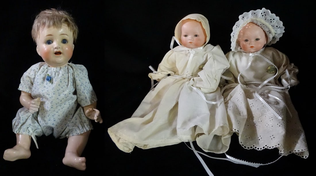 PAIR ARMAND MARSEILLE AND MULLER&STRASSBURGER GERMANY 1920S BISQUE HEAD DOLL (KIDDIE JOY) 10.5 LONG (1 of 20)