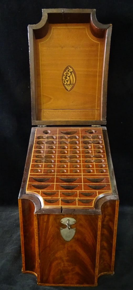 GEORGIAN STYLE INLAID MAHOGANY KNIFE BOX WITH INTERIOR 15.5 X 9.5 X 12 (F016) (1 of 12)