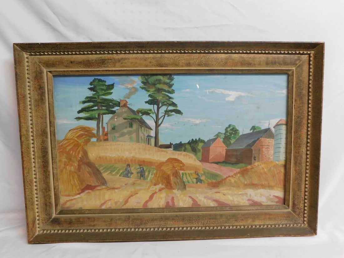 BRUCE MITCHELL, FARM SCENE, SIGNED AND DATED 1936, 24 X 36.5 OVERALL (1 of 8)