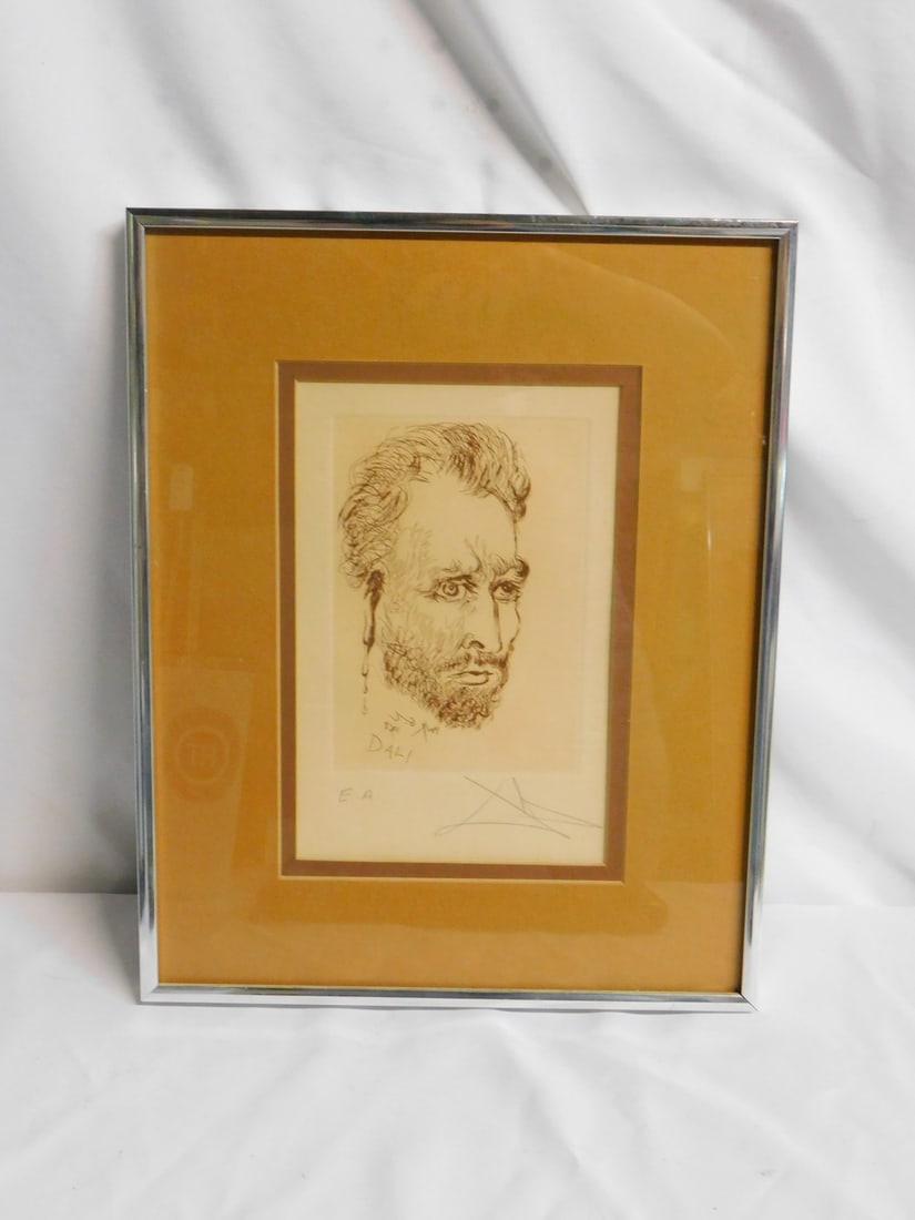 ORIGINAL SIGNED SALVADOR DALI PORTRAIT 10" X 17"  15.5X 12.5 OVERALL (1 of 6)