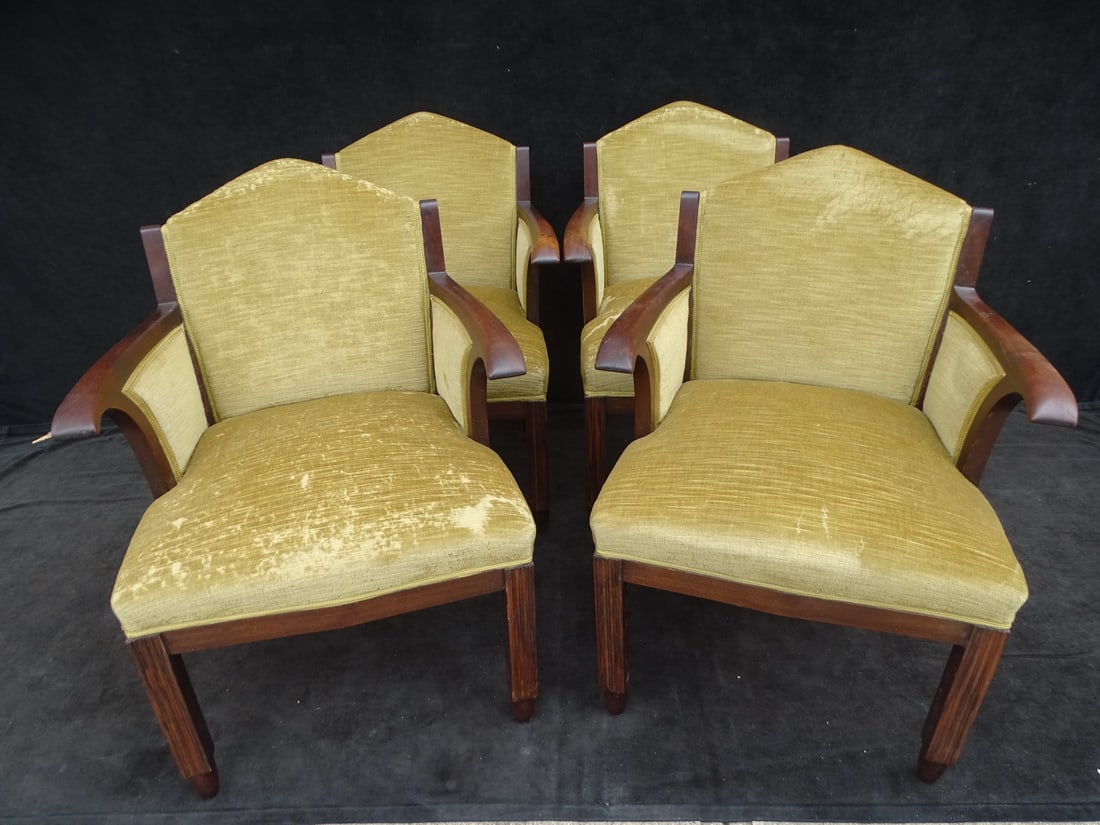 ESTATE OF SEYMOUR STEIN: 4 ART DECO ARMCHAIRS 33" X 24" X 24": ESTATE OF SEYMOUR STEIN: 4 ART DECO ARMCHAIRS 33" X 24" X 24"