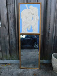 ESTATE OF SEYMOUR STEIN: TRUMEAU MIRROR W/GREEK MOTIF 77" X 24 1/2": ESTATE OF SEYMOUR STEIN: TRUMEAU MIRROR W/GREEK MOTIF 77" X 24 1/2"