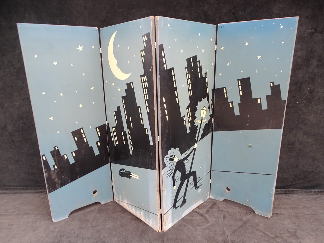 ESTATE OF SEYMOUR STEIN: VINTAGE FOLDING SCREEN WITH CITY SCAPES/SCENES 39" X 59 1/2" (1 of 12)