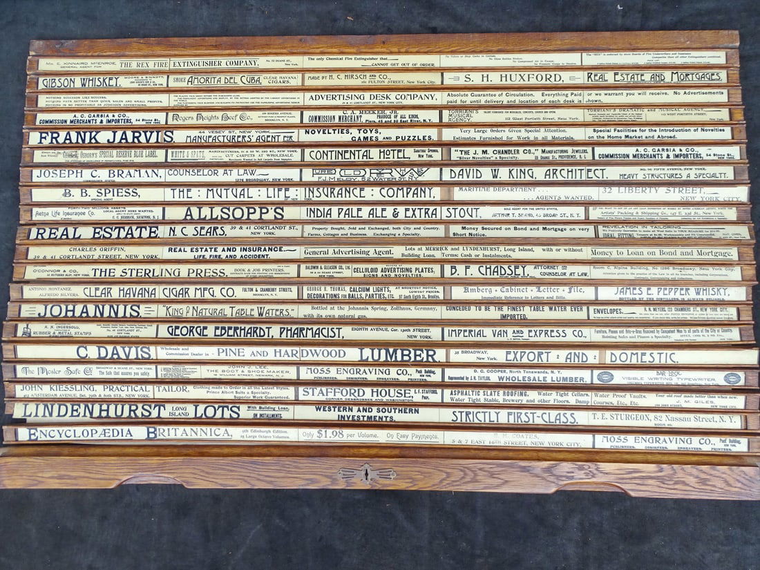 ESTATE OF SEYMOUR STEIN:ROLL TOP ADVERTIZING WALL HANGING 47" WIDE (1 of 15)