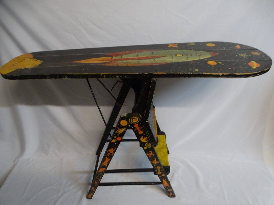 ESTATE OF SEYMOUR STEIN:3-IN-1 LADDER/BENCH & IRONING BOARD WITH PAINTED 50'S ASTEROID GIRL (1 of 18)