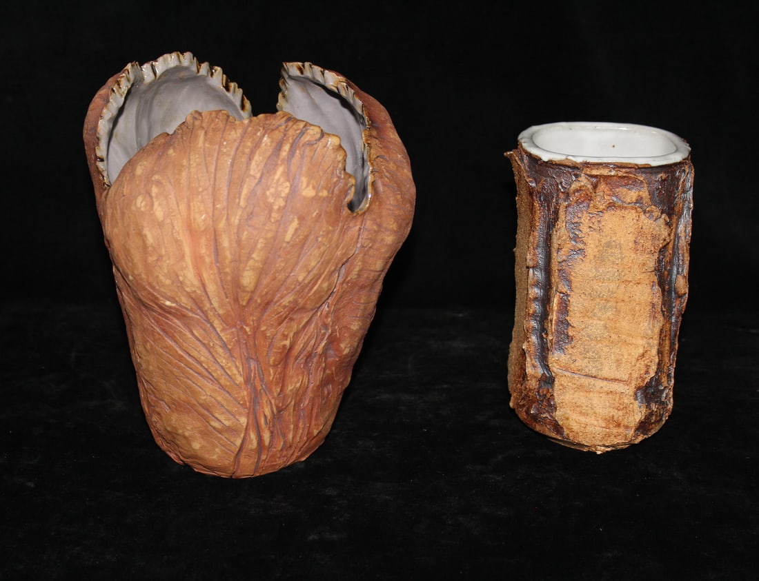 TWO ART POTTERY VASES, MICHIHILI AND SHINO, SIGNED, LARGEST 9H X 8DIA. (1 of 8)