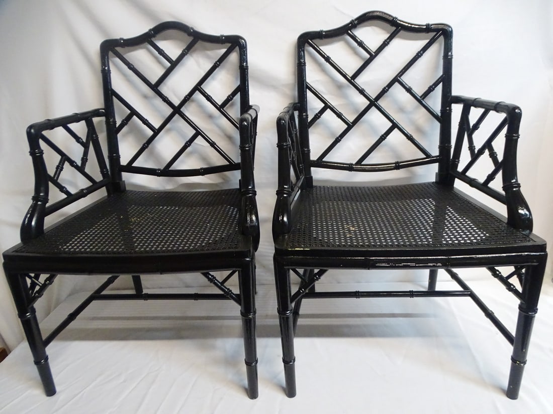 PAIR OF CHINESE CHIPPENDALE CANE SEAT ARM CHAIRS 36.5 X 23 X 22 (1 of 11)