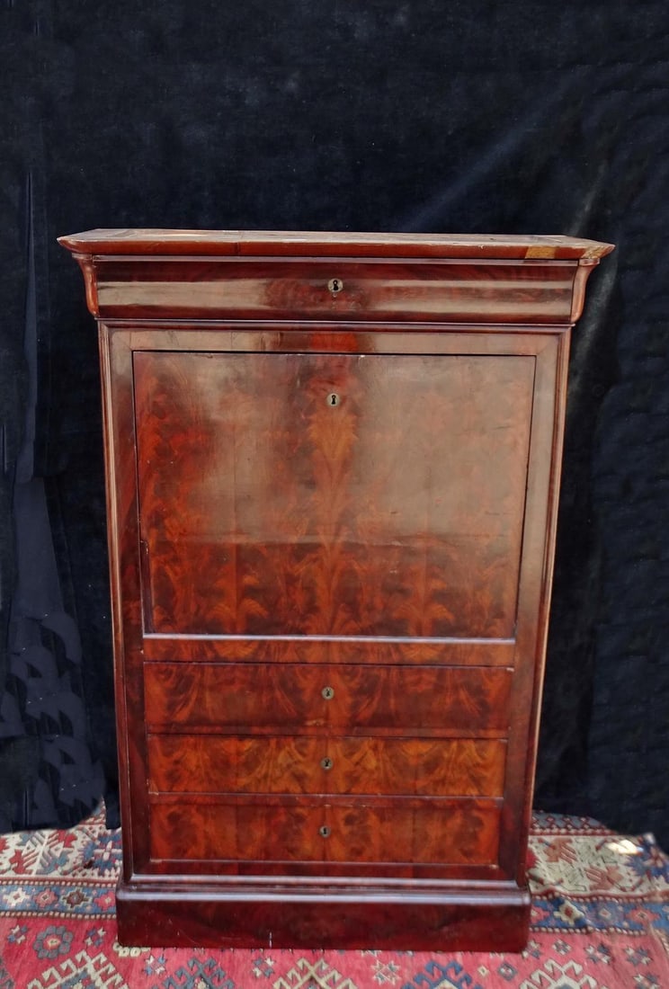 LOUIS PHILIPPE STYLE MAHOGANY SECRETAIRE ABATANTE 55 X 36 X 15.5: LOUIS PHILIPPE STYLE MAHOGANY SECRETAIRE ABATANTE 55 X 36 X 15.5