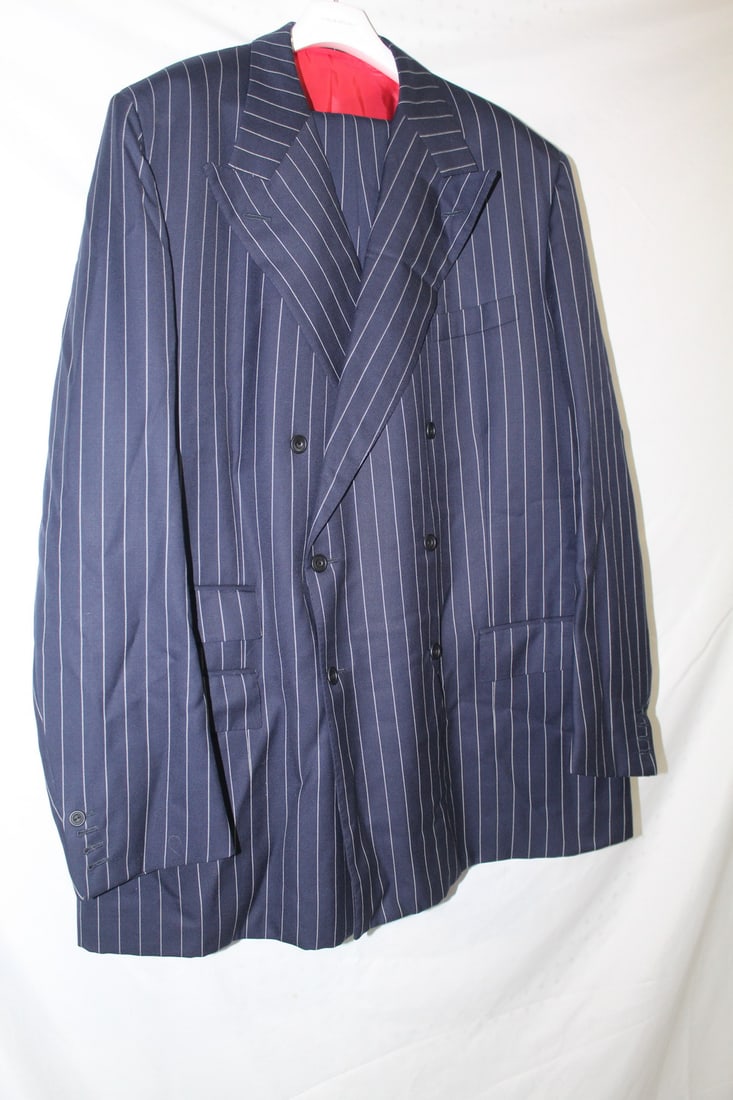 ESTATE OF FASHION EDITOR: H. HUNTSMAN AND SONS, SAVILE ROW, BESPOKE DOUBLE BREASTED NAVY PINSTRIPE (1 of 6)