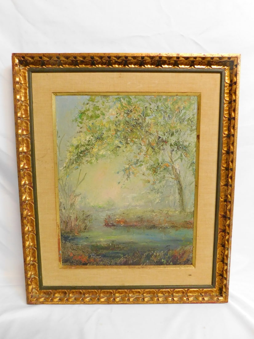 IMPRESSIONISTIC LANDSCAPE PAINTING "LAGOON" SIGNED ON BACK, NITA ELDER. 27.5X23.5 (1 of 7)