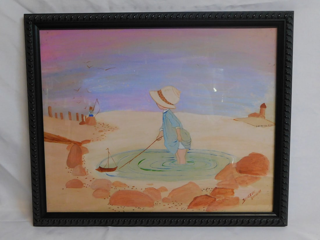 SHEREE DOUGLAS SIGNED WORK ON PAPER "GIRL IN A WADING POND" 15.5X19.5 OVERALL (1 of 8)