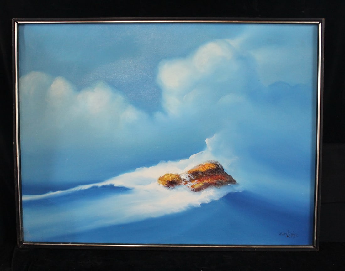 EARL COLLINS SIGNED OIL ON CANVAS SEASCAPE W/ROCKS 30" X 40" (V 24) (1 of 5)