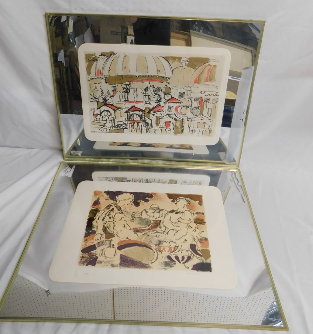 2 ABSTRACT LAZZARO DONATI SIGNED PRINTS, ABSTRACT FIGURES & CITY SCENES 24" X 30 1/2" (V 71) (1 of 11)