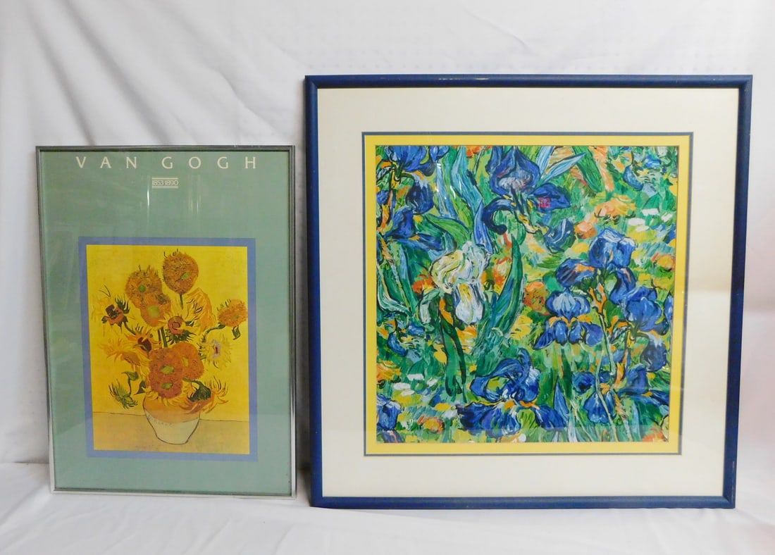2 VAN GOGH PRINTS; ONE OF SUNFLOWERS, ONE OF IRISES 32" X 25" (V 85) (1 of 7)