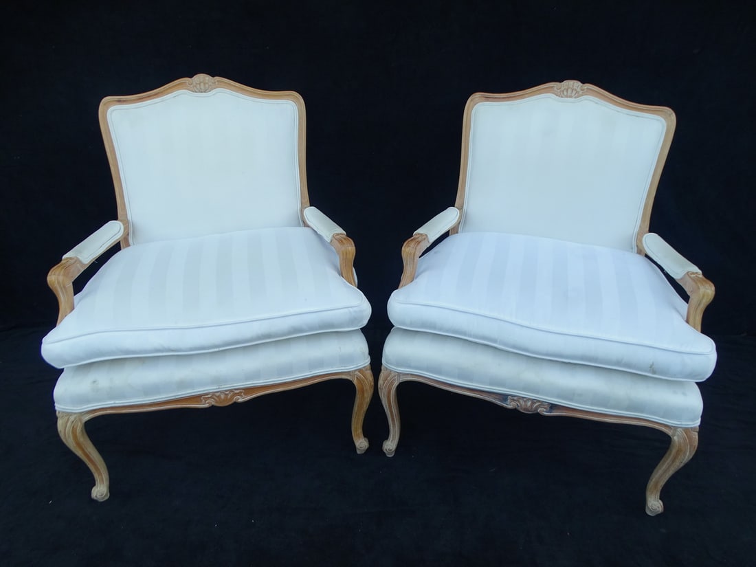 PAIR OF LOUIS XV STYLE UPHOLSTERED FAUTIEULS 37" X 31" X 28" (V 234): PAIR OF LOUIS XV STYLE UPHOLSTERED FAUTIEULS 37" X 31" X 28" (V 234)
