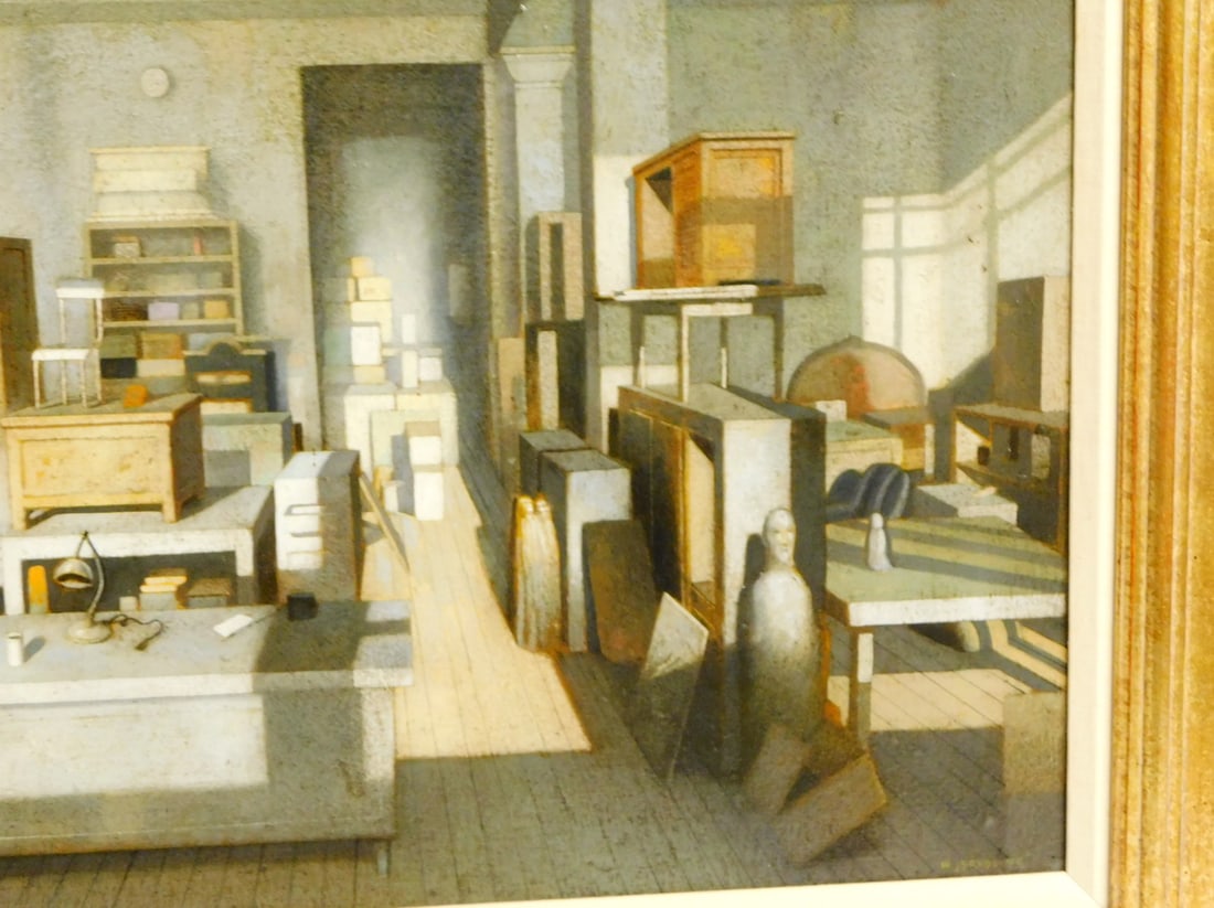 WALTER JERVOLINO SIGNED OIL ON CANVAS ARCHITECTURAL INTERIOR PAINTING 24X29 IMAGE 31.5X34 (1 of 8)