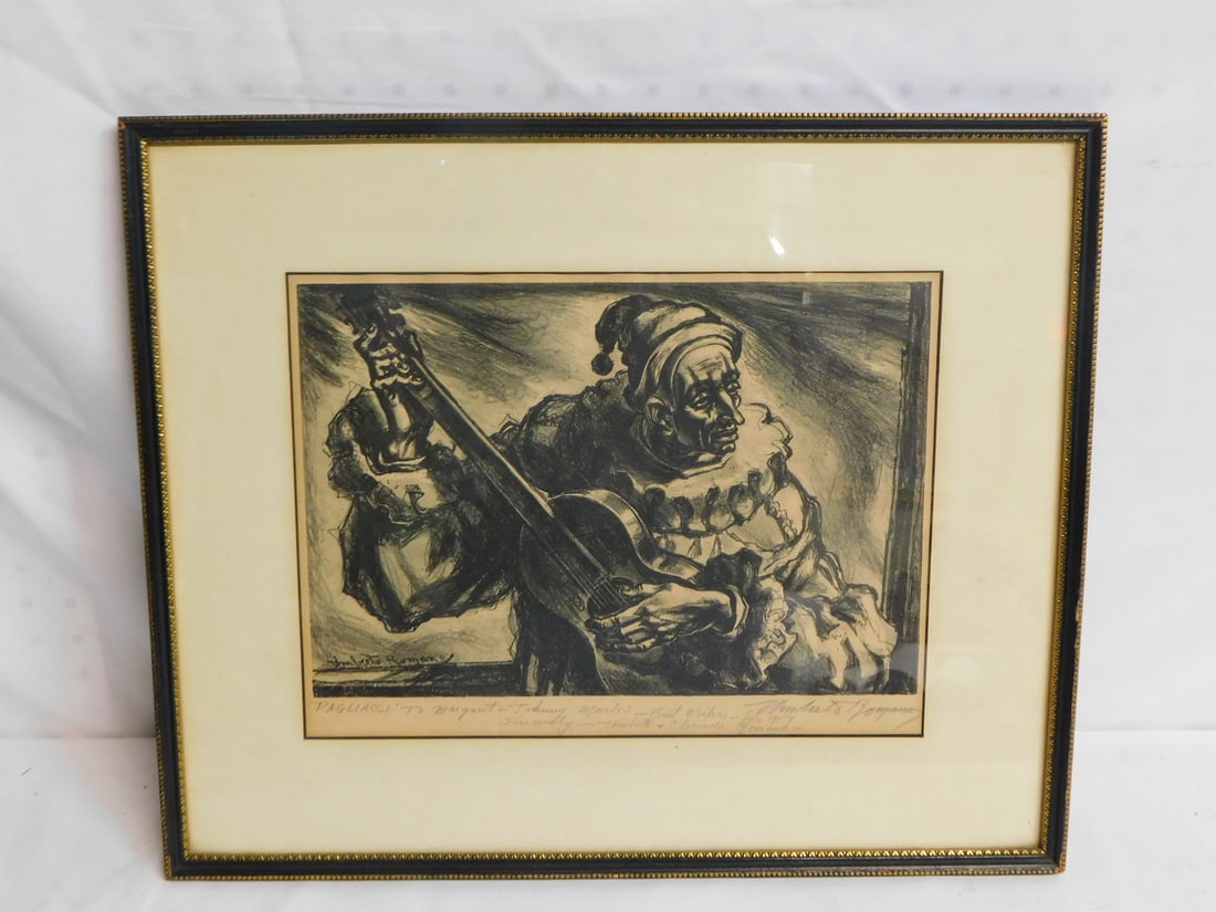 SIGNED MUSICAL CLOWN LITHOGRAPH, "PAGLIACI" 10X13 IMAGE 16X20 OVERALL (1 of 7)