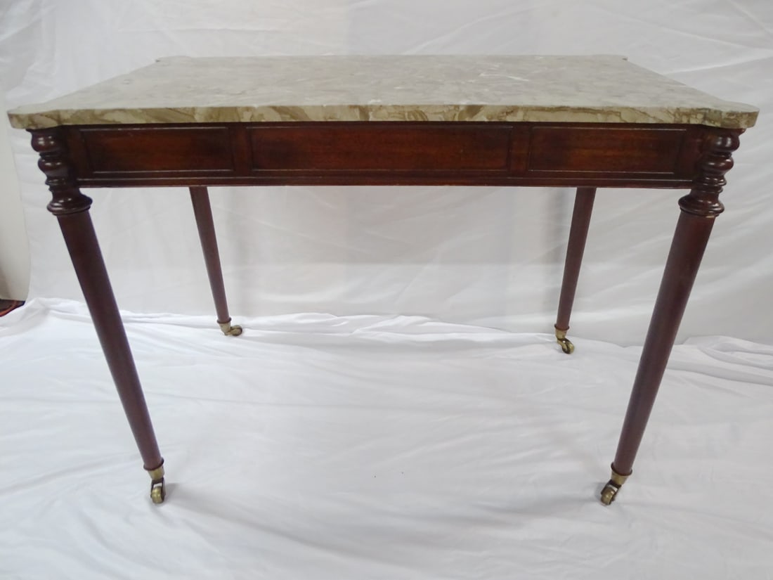 BEACON HILL REGENCY MAHOGANY MARBLE TOP BRAS MOUNTED TWO DRAWER CENTER TABLE 30.5 X 41 X 24 (V154) (1 of 16)