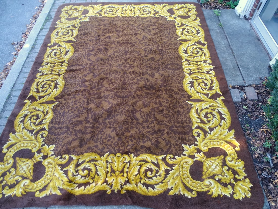 VINTAGE THICK PILE RUG IN BROWN AND GOLD 8.3 X 11 (1 of 13)