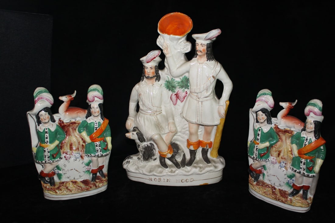 GROUP OF THREE STAFFORDSHIRE FIGURES INC. ROBIN HOOD, 14 X 7 X 3 LARGEST (1 of 20)