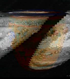CHINESE TERRACOTTA PLANTER WITH DRAGON AND CHRYSANTHEMUM DETAIL, 17"H X 18" DIA.: CHINESE TERRACOTTA PLANTER WITH DRAGON AND CHRYSANTHEMUM DETAIL, 17"H X 18" DIA.