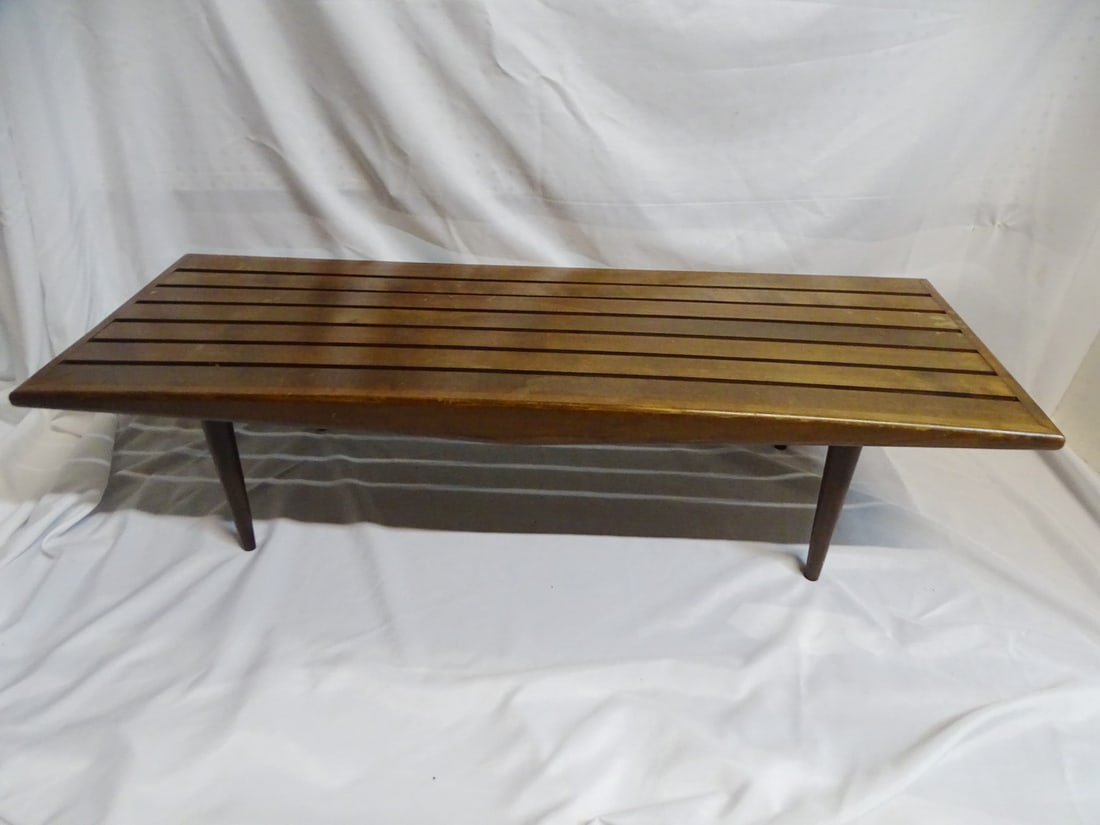 GEORGE NELSON STYLE MIDCENTURY SLATTED BENCH/TABLE (NEED MEAS) (1 of 10)