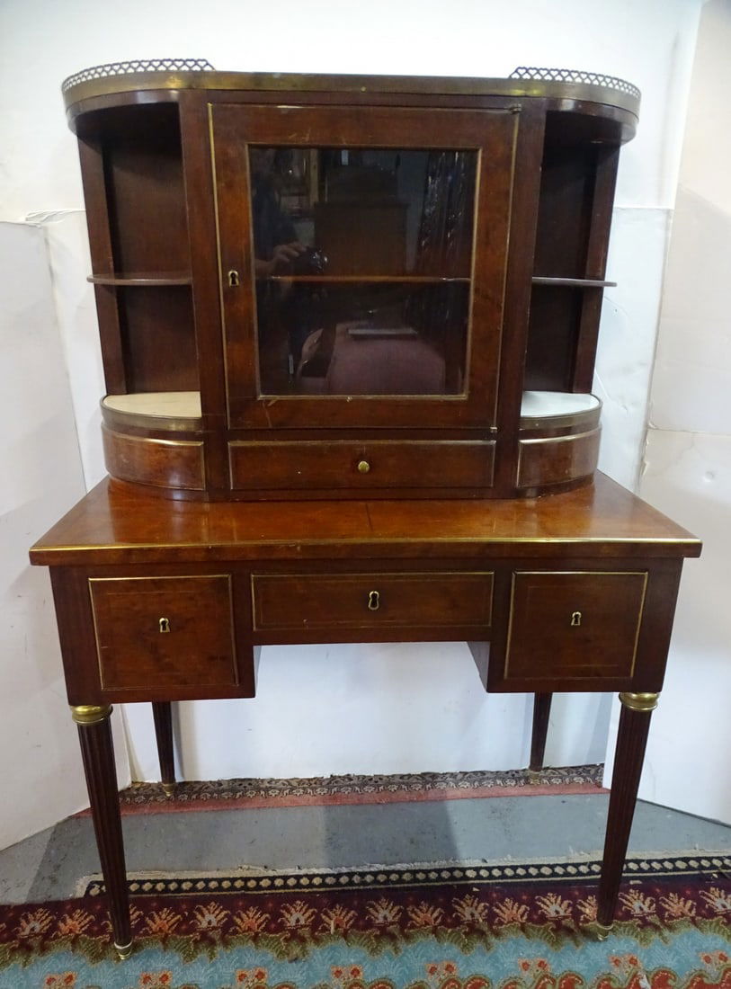 FRENCH INLAID BRONZE MOUNTED GALLERIED MARBLE TOP TWO PART SECRETARY, 49.5 X 17.5 X 032 (V149) (1 of 19)