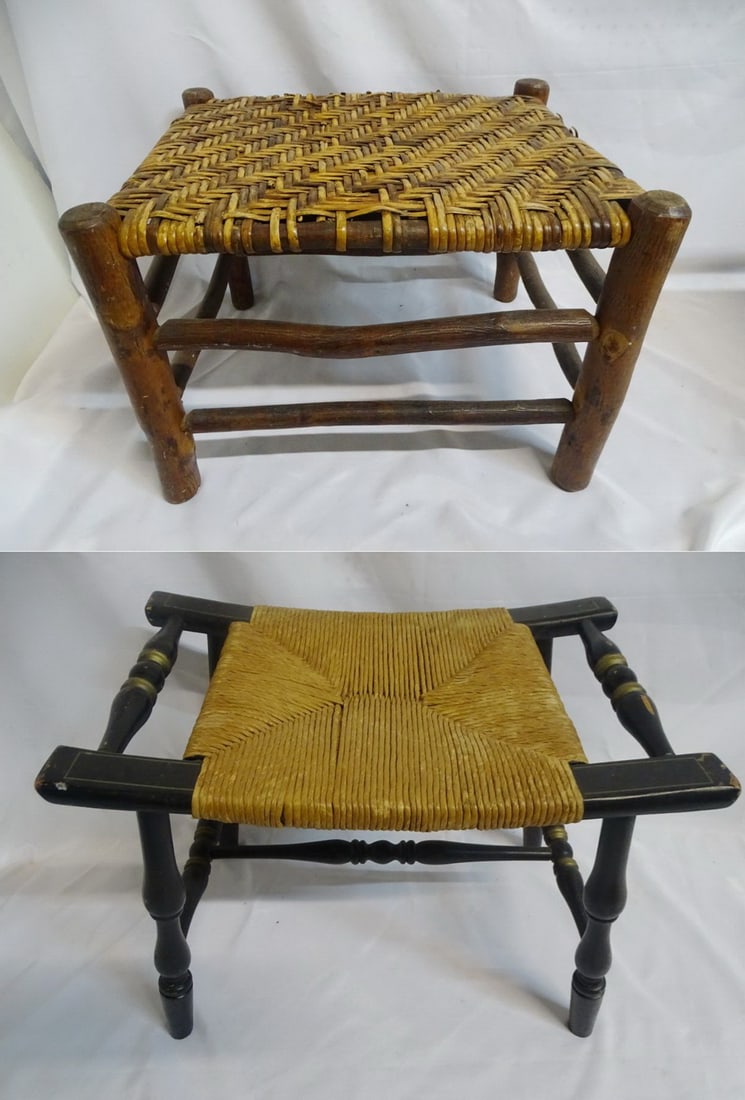HITCHCOCK RUSH SEAT STOOL 17 X 21.5 X 13.25 AND OLD HICKORY STOOL (1 of 16)