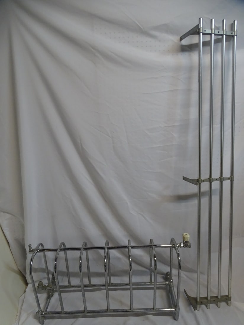 ESTATE OF SEYMOUR STEIN: LARGE VINTAGE CHROME LUGGAGE RACK AND TOWEL WARMER, 68.5 X 11.5 X 7 (1 of 12)