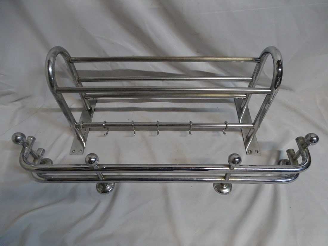 ESTATE OF SEYMOUR STEIN: CHROME RACK W/HOOKS & FIRE FENDER: ESTATE OF SEYMOUR STEIN: CHROME RACK W/HOOKS & FIRE FENDER