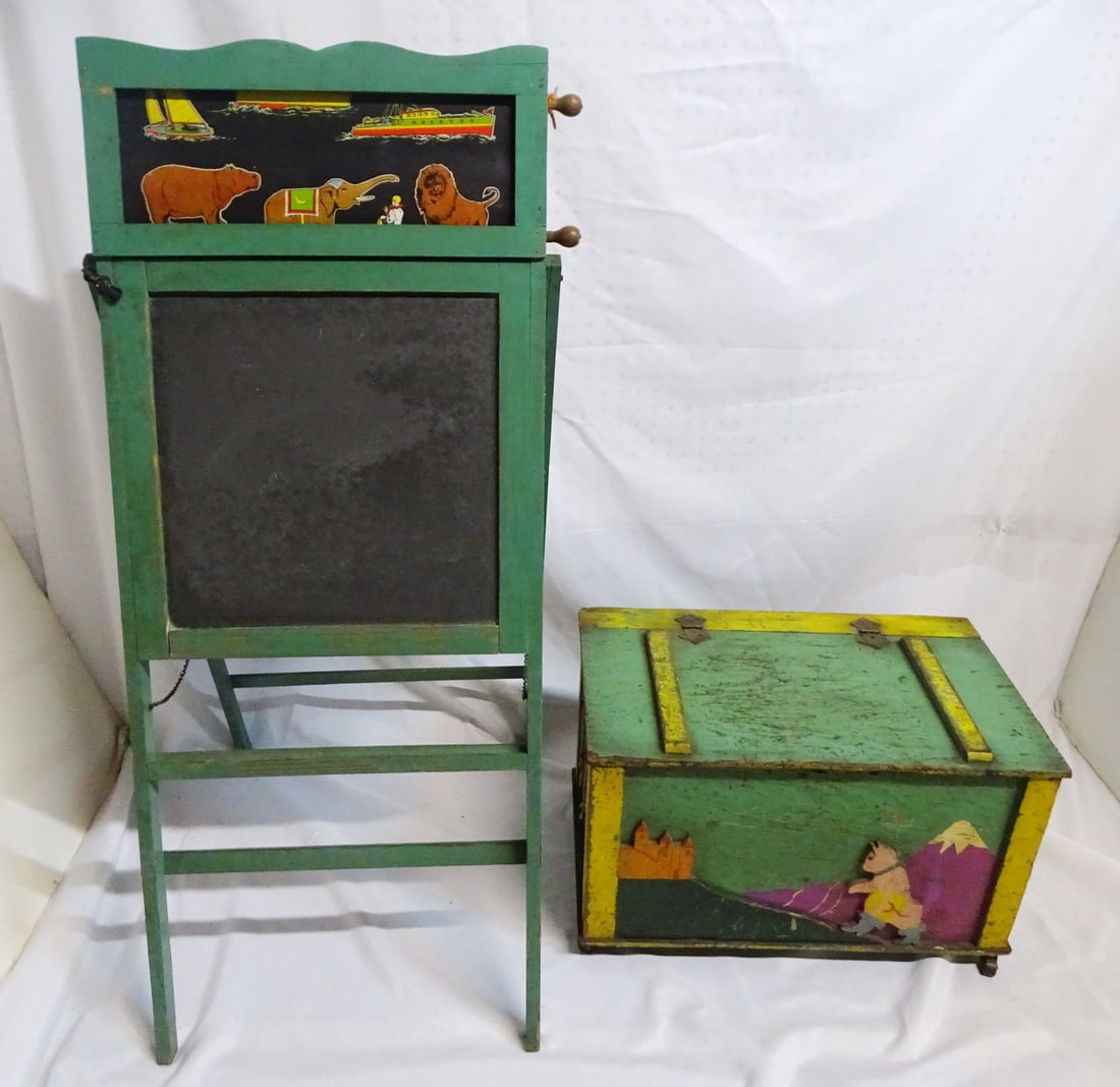 ESTATE OF SEYMOUR STEIN: VINTAGE TOY CHEST & CHALKBOARD 44" X 18" (1 of 20)