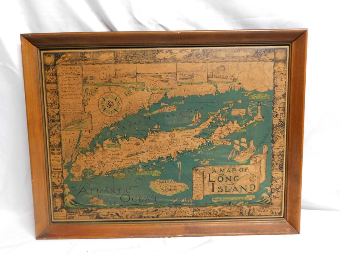 ESTATE OF SEYMOUR STEIN: "A MAP OF LONG ISLAND" FRAMED VINTAGE MAP 22" X 29 1/2" OVERALL (1 of 7)