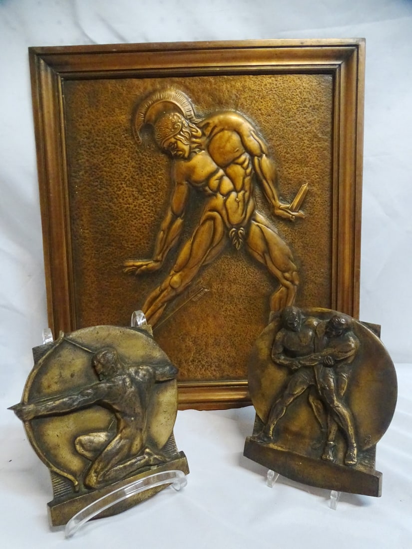 ESTATE OF SEYMOUR STEIN: 2 BRONZE AND 1 COPPER PLAQUES "OLYMPICS"  23" X 20" LARGEST (1 of 16)