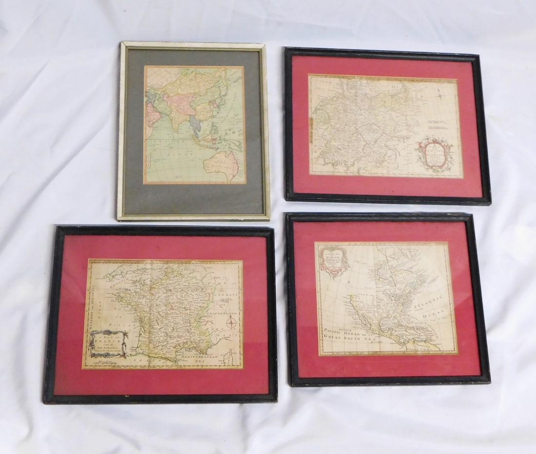 ESTATE OF SEYMOUR STEIN: 4 SMALL FRAMED MAPS (2) OF EUROPE (1) OF N. AMERICA (1) OF ASIA 12" X 15" (1 of 12)