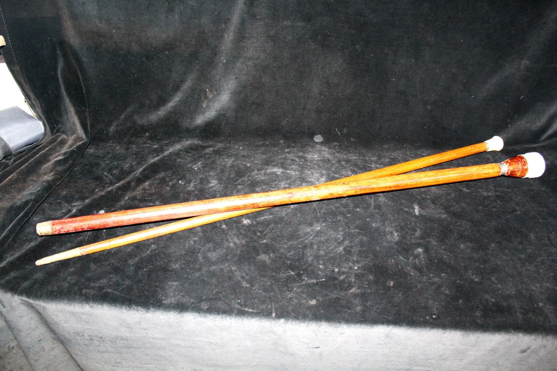 TWO BONE HANDLED WALKING STICKS, ONE WITH IMPRESSIVE FLASK INTERIOR 35.75"H: TWO BONE HANDLED WALKING STICKS, ONE WITH IMPRESSIVE FLASK INTERIOR 35.75"H