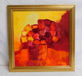 "BOUQUET PASSION" ACRYLIC ON CANVAS SIGNED ANNE MARIE FORMIGLIO, CERTIFICATE OF AUTHENTIFICATION: "BOUQUET PASSION" ACRYLIC ON CANVAS SIGNED ANNE MARIE FORMIGLIO, CERTIFICATE OF AUTHENTIFICATION INCLUDED. 19X19 (W-202)