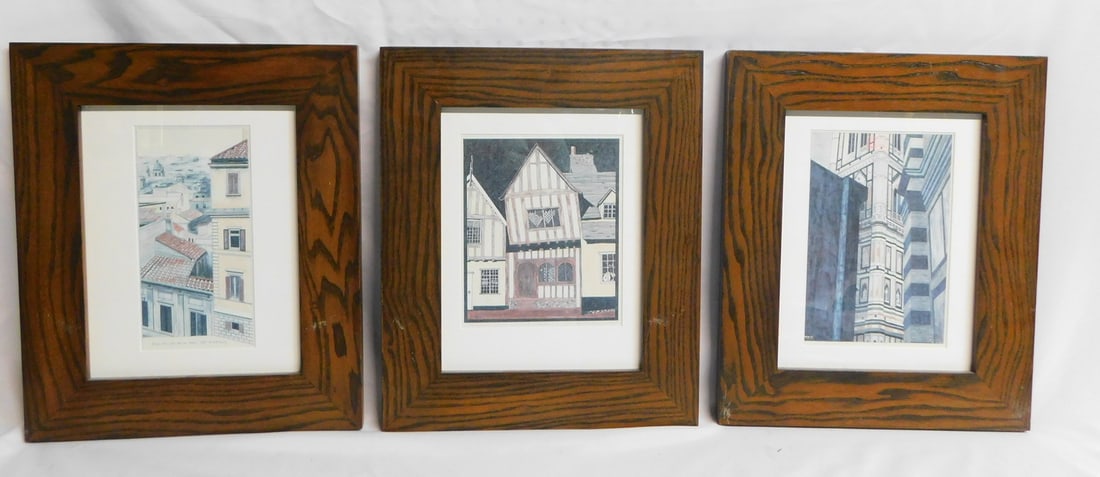 3 ARCHITECTURAL ARTWORKS OF 3 DIFFERENT CITIES, FRAMED PRINTS, 18X15 OVERALL (W-71) (1 of 13)